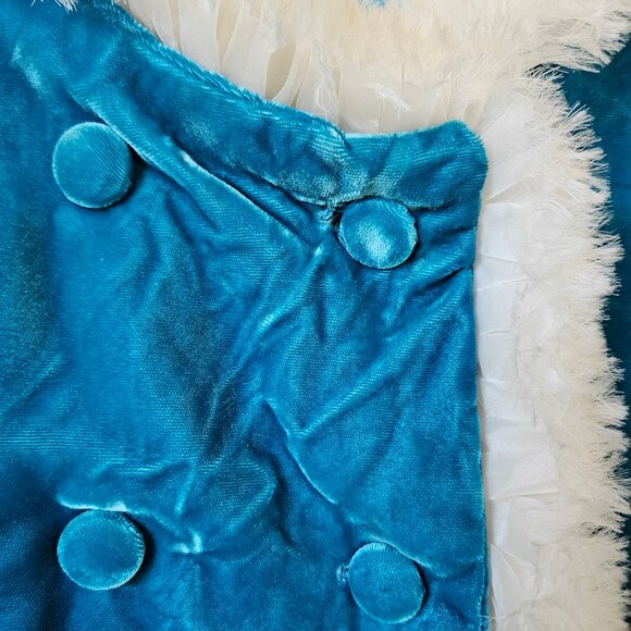 Vintage 60s Mod Blue Velvet Empire Waist Winter Ice Jacket Coat Faux Fur XS - Picture 3 of 10